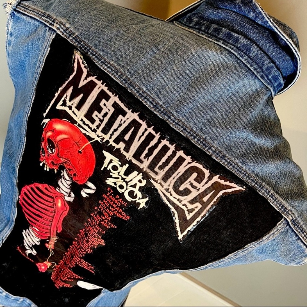 Handmade 90s Metallica vintage wrangler graphic sleeveless denim jacket